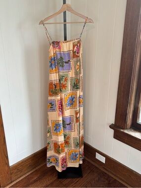 Floral Patchwork Slip Dress in Peach with Multicolor Flowers